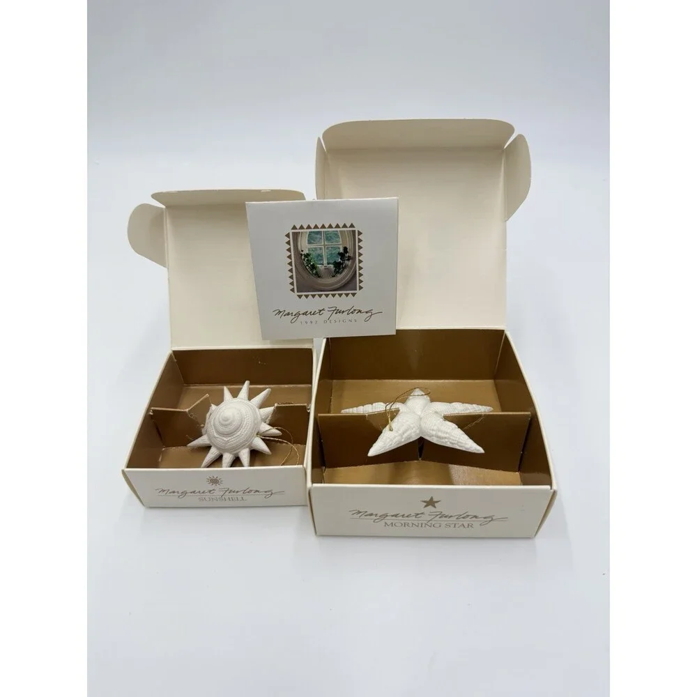 Vintage Margaret Furlong White Bisque Porcelain Sunshell Morning Star Ornaments